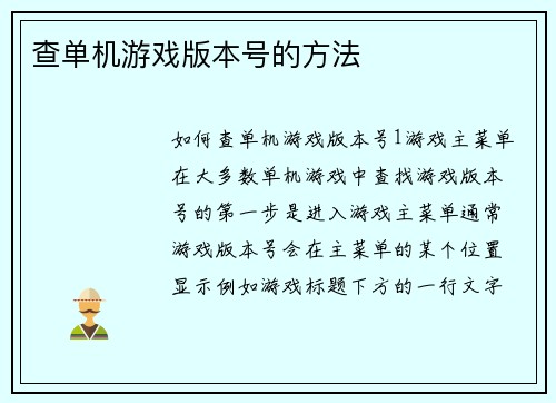 查单机游戏版本号的方法